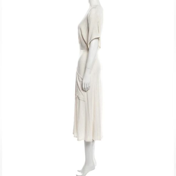Reformation Midi Dress Linen Blend Plunge V-Neck Texture Knit Ivory XS Stretchy - Picture 3 of 12